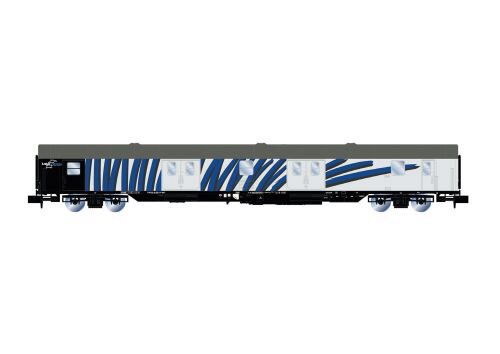 Arnold HN4426 Lokomotion4-achsigerex Postwagen Zebrawagen grau mit blau stripes Ep.VI